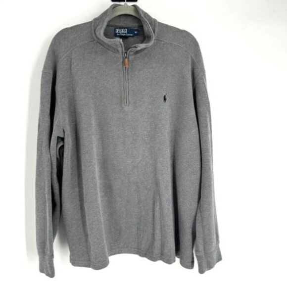 Ralph Lauren Men’s Polo Quarter Zip Mock Neck Pullover Gray Size XL Ribbed - Picture 1 of 8